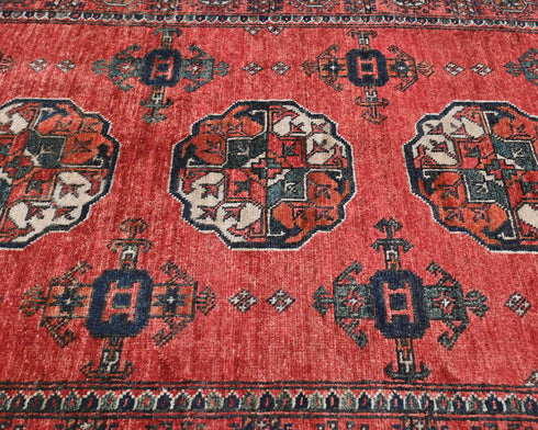 3x5 Red Ersari Afghan Hand Knotted Veg Dye Wool Area Rug
